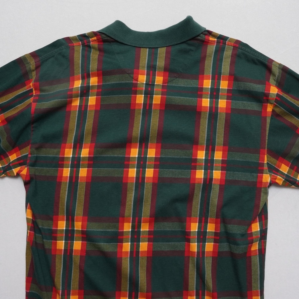 IZOD Plaid Polo Shirt Mens Medium Green Red Yellow Golf Preppy Vintage Style - Picture 12 of 14